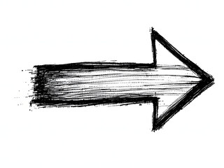Fototapeta premium Black arrow with textured lines, pointing right, symbolizing direction and movement.