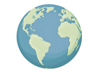 Fototapeta premium Illustration of Earth with continents in green and oceans in blue on a white background.
