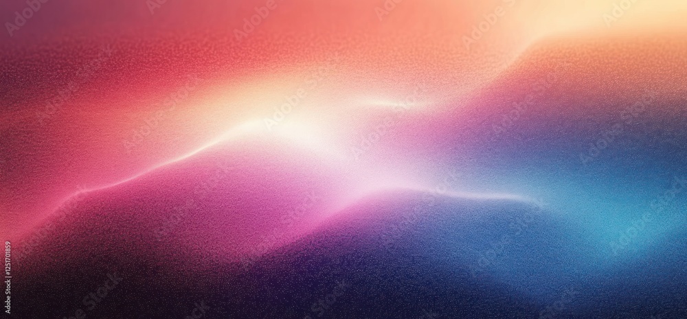 Poster glowing grainy background with pink blue vibrant color gradient and noise texture on dark black back