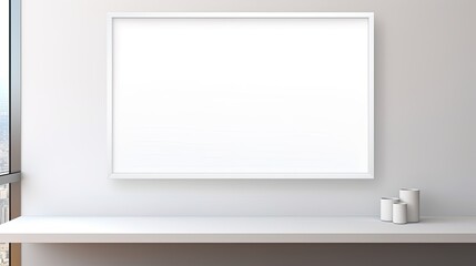 Corporate branding mockup with an empty frame and whiteboard setup