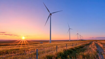 Obraz premium Wind turbines at sunset over a field