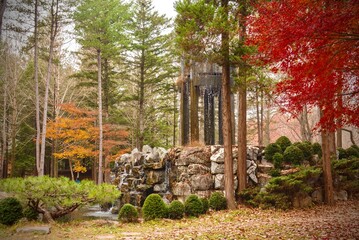 old stone wall and fountain