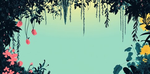 Naklejka premium Lush vegetation creates a stylized frame around a soft background