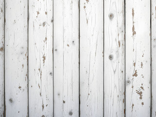 Fototapeta premium Close-up of white-painted wooden planks with visible grain and knots, creating a rustic, vintage look.