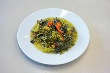 Traditional Turkish cuisine purslane dish with yoghurt (Turkish name; Yogurtlu semizotu yemegi)