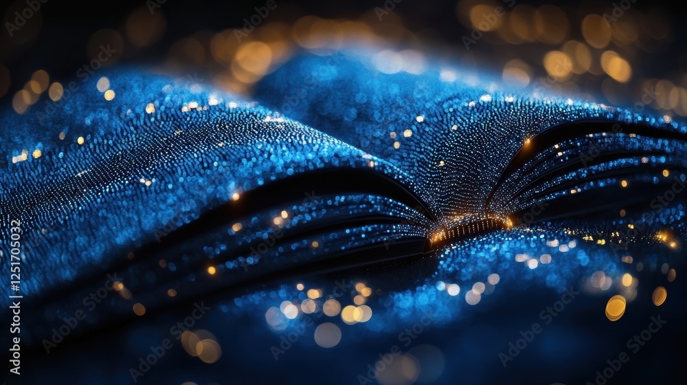 Poster a shimmering open book with sparkling lights, evoking magic and wonder.