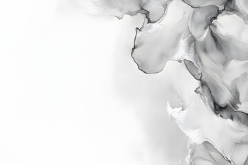 Elegant abstract waves in grayscale tones create a mesmerizing contrast of dark and light, resembling liquid marble