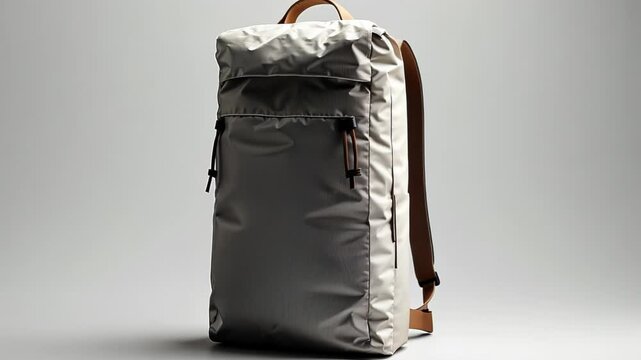 Stylish beige backpack with leather accents on a minimalist background