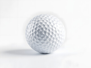 A white golf ball with dimpled texture, isolated on a clean background, showcasing its detailed surface and round shape.