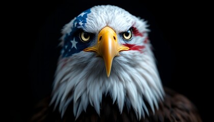 Obraz premium American Eagle Portrait with Us Flag Markings on Feathers Close Up