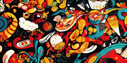 Obraz premium Vibrant and abstract depiction of diverse food ingredients and dishes