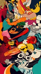 Obraz premium Colorful abstract depiction of various foods in a vibrant setting