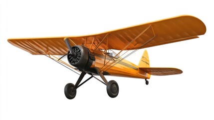 Realistic photograph of an complete airplane flying, solid stark white background