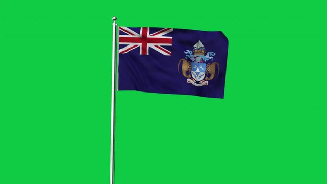 High detailed flag of Tristan da Cunha. National Tristan da Cunha flag. 3D Render.
