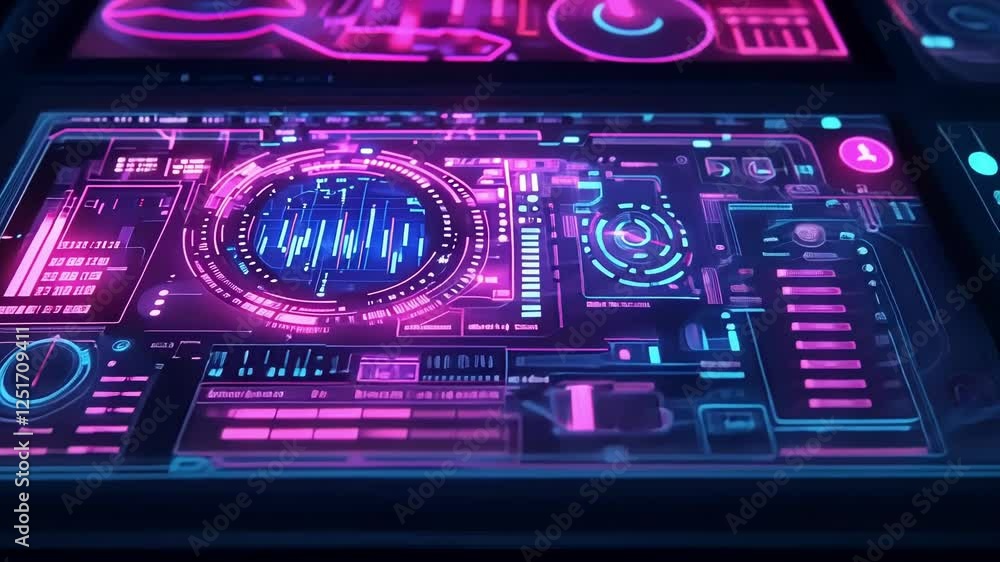 Poster futuristic heads up display - hud - interface with glowing neon elements, visualizing complex data a