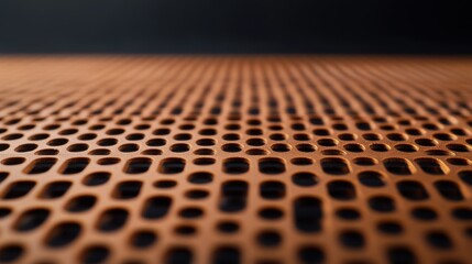 Close-Up View of Textured Surface with Circular Holes in Copper Material for Design and Industrial Use