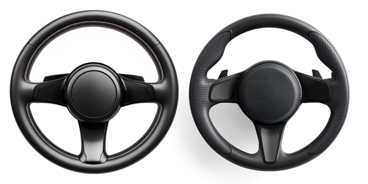Modern Car Steering Wheel with Control Buttons on a Transparent Background
