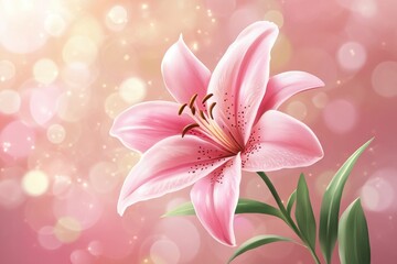 Fototapeta premium Elegant pink lily flower against a bokeh filled background