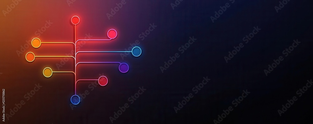Poster marketing research analysis behavior. flowchart of customer interactions visualized with glowing neo