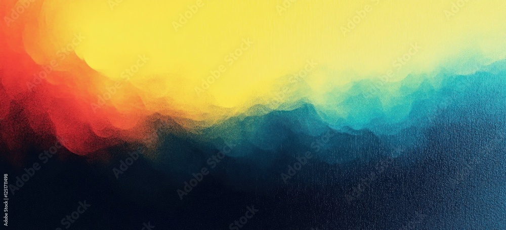 Poster bright yellow to teal abstract gradient background with glowing color dynamics and grainy texture
