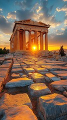 Obraz premium Ancient greek acropolis sunset high resolution hd photo