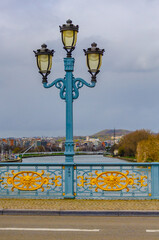 old street lamp on the bridge, liege, Belgium 