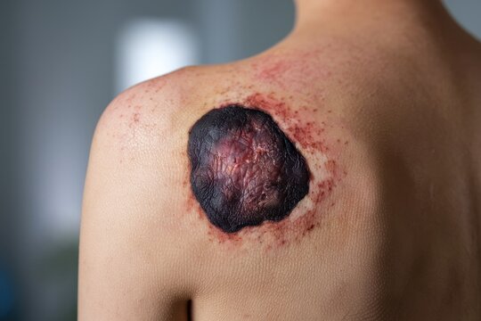 Severe Burn on Upper Back: A Close-Up Medical Image