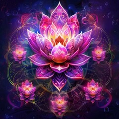 Fototapeta premium Vibrant Lotus Flower Design with Colorful Effects