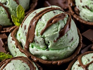 Mint Chocolate Chip Ice Cream Scoops in Chocolate Cups