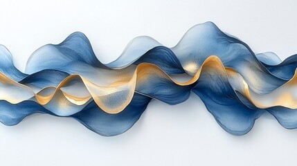 Abstract flowing ribbons, blue and gold, on white background.  Possible use Digital art, backdrop, design element