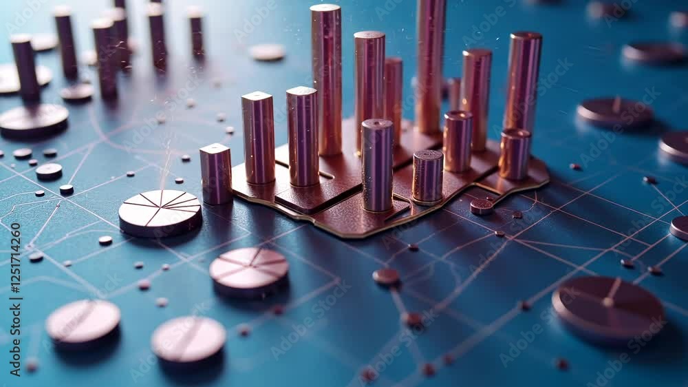 Aufkleber 3d infographic with shiny neon graphs, bars and pie charts. abstract business concept