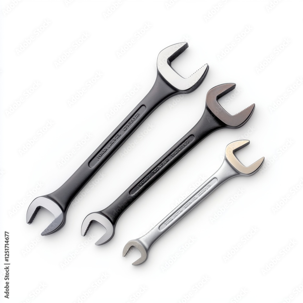 Poster high-quality adjustable wrenches in various sizes for mechanical and handyman use on white backgroun