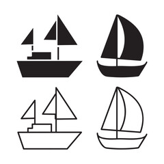 Four Simple Black and White Sailing Ship Icons