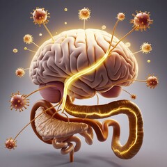 Human brain connected with the stomach sending signals