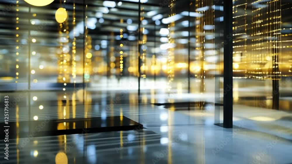 Poster golden data streams flowing through a futuristic server room, reflecting on a wet floor and creating
