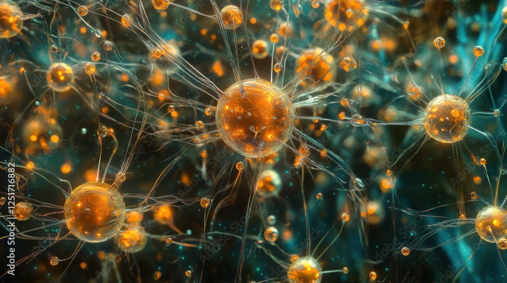 Poster abstract quantum computing system with neurons, data connections, and generative ai technology
