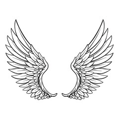 Fototapeta premium Bird wings silhouette, tatto style, hand drawn vector illustration design isolated on a white background