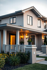 Modern House Exterior at Dusk: Luxury Home Design and Architecture