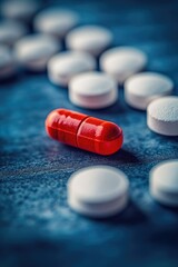 The image showcases a collection of red capsules, symbolizing the pervasive role of medication in contemporary healthcare. This photograph emphasizes the importance of pharmaceuticals in treating and