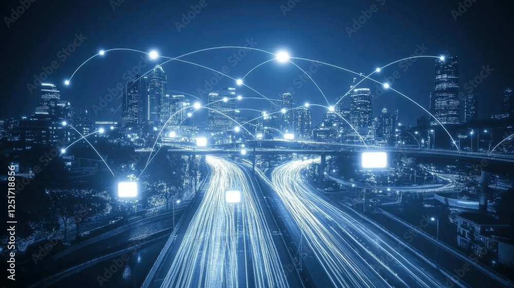 Aufkleber concepts of communication networks and smart cities digital change