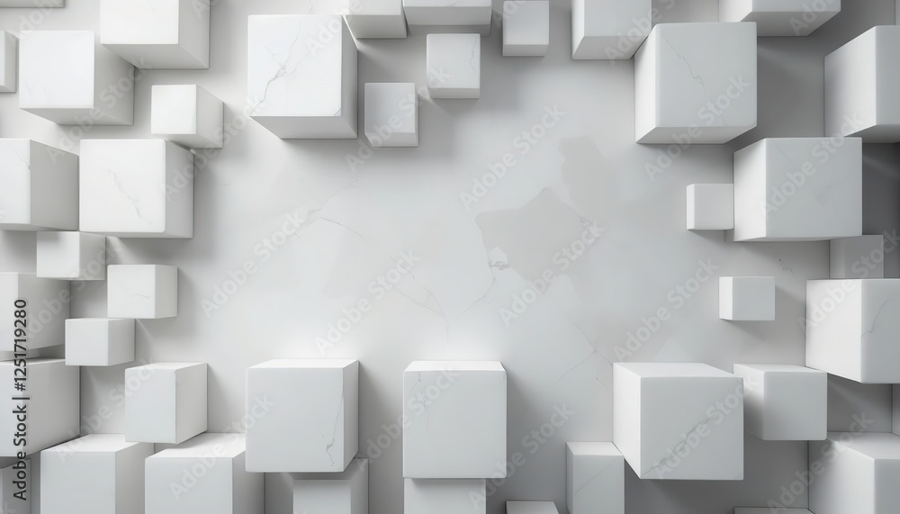 Poster abstract white cubes geometric pattern modern minimalist background design clean simple elegant text