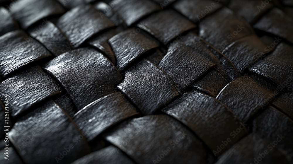 Poster a close-up view of intricately woven black material, showcasing the texture and pattern of the weavi