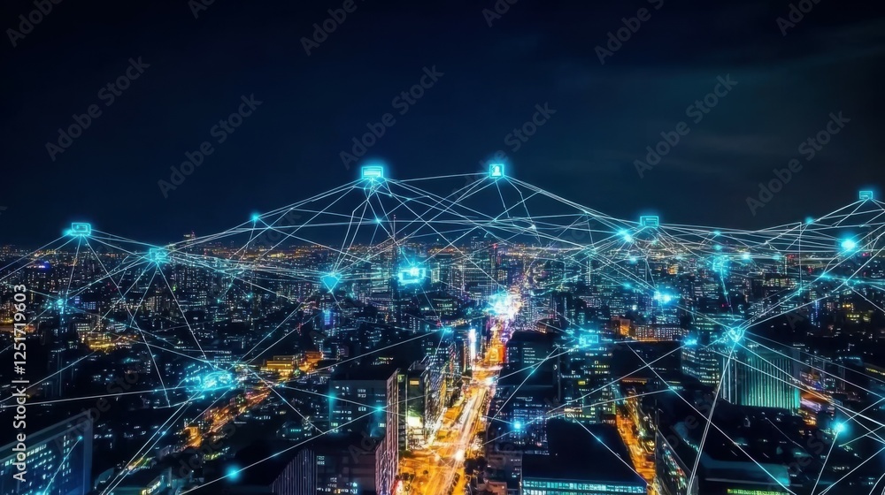 Poster a smart city with a connected network and internet of things.