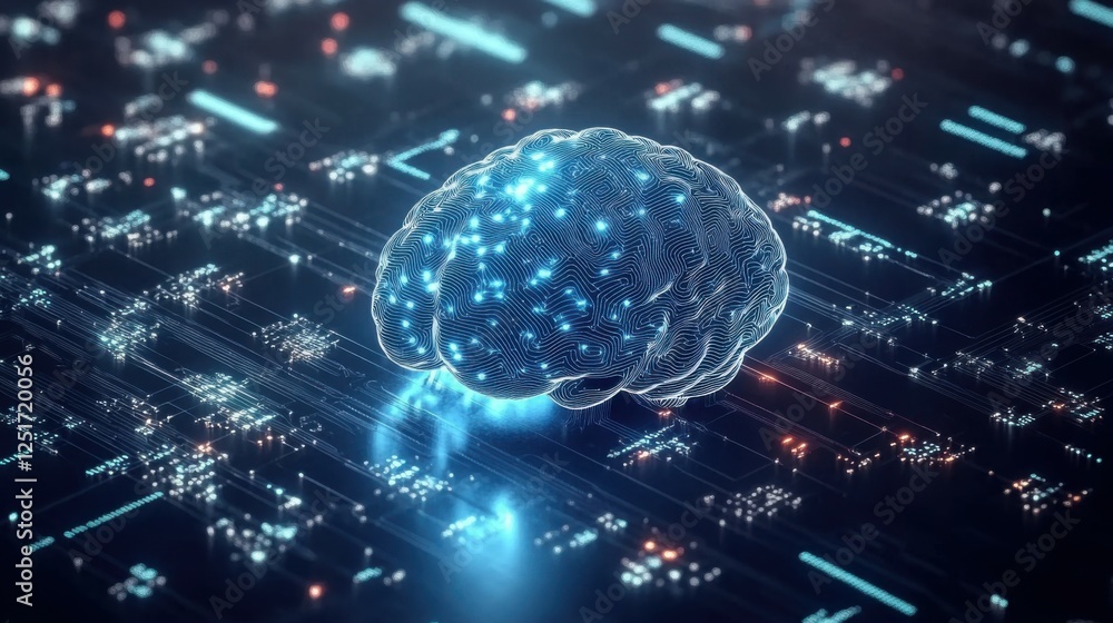Poster interact with ai artificial intelligence brain processor in concept of ai artificial intelligence en