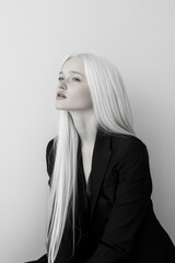 Skincare editorial photoshoot featuring a model with long blond hair against a minimalistic backdrop emphasizing natural beauty and skincare