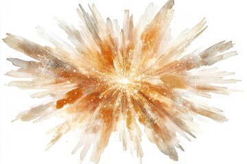 Obraz premium Celestial watercolor burst with golden hues and twinkling stars, creating vibrant explosion of color and light