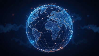 Obraz premium Global digital network sphere with continents and connections, abstract background
