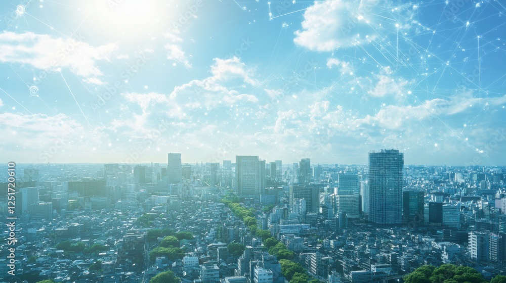 Poster a smart city with a connected network and internet of things.