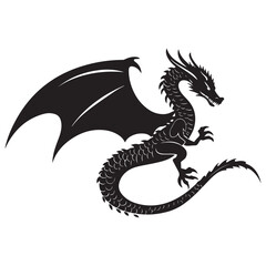 Fototapeta premium Black Dragon Illustration – Majestic Winged Beast