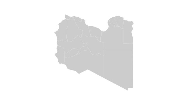 Libya map animation. Animation of Connecting all areas into a complete map of Libya with borders in the background with an alpha channel. Motion design.